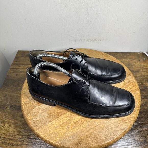 Salvatore Ferragamo Studio Shoes Mens Size 10 D Leather Lace Up Dress Square Toe - Picture 1 of 10